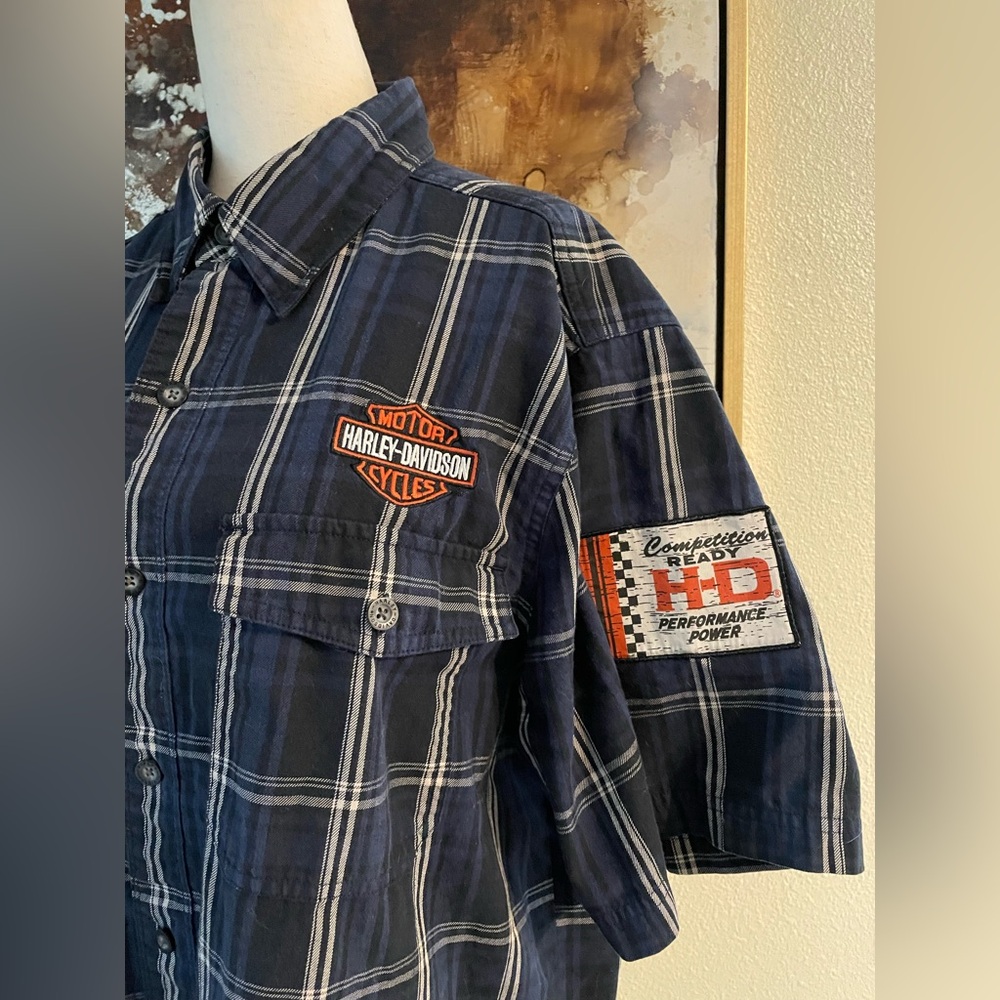 Harley Davidson short sleeve button down collared patches shirt side L EC~ - Picture 14 of 15